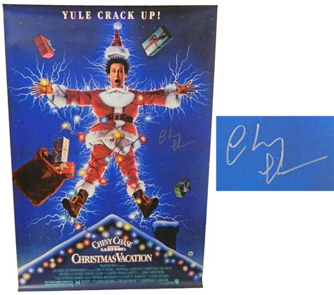 chevy chase signed national lampoons christmas vacation  poster schwartz sports