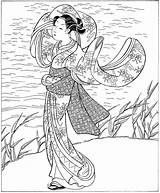 Coloring Pages Japanese Books Adults Dover Book Adult Ukiyo Woodblock Women Fashion Cleverpedia Print Doverpublications Prints People Colouring Kimono Publications sketch template