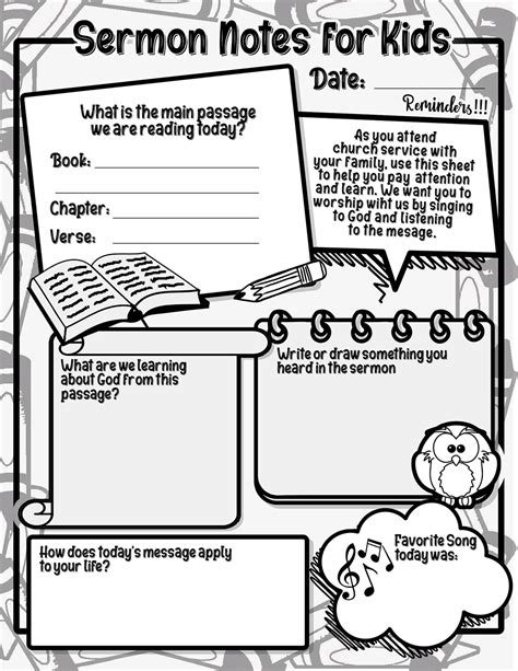 sermon notes  kids  note sheets