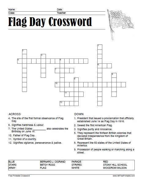 flag day crossword  printable