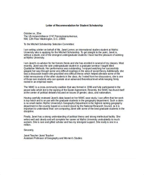 scholarship recommendation letter  sample  format
