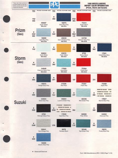 suzuki vitara colour chart