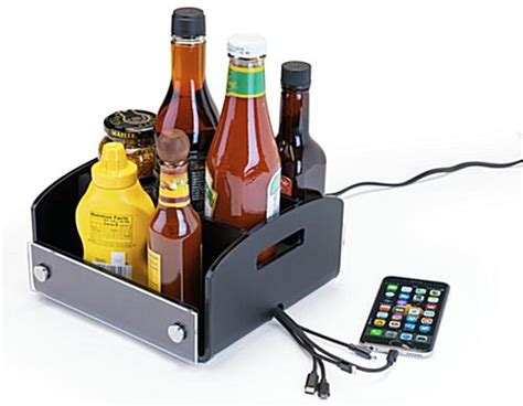 restaurant condiment caddy  usb charger  ports  cables