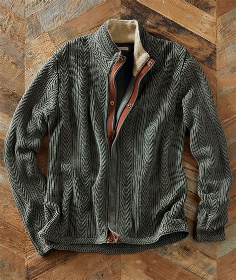mens timberline zip front cardigan sweater   cotton