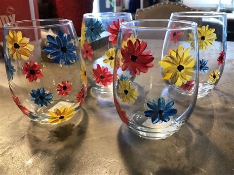 Painted Drinking Glasses By Machelle Paint And Drink Stemless Wine