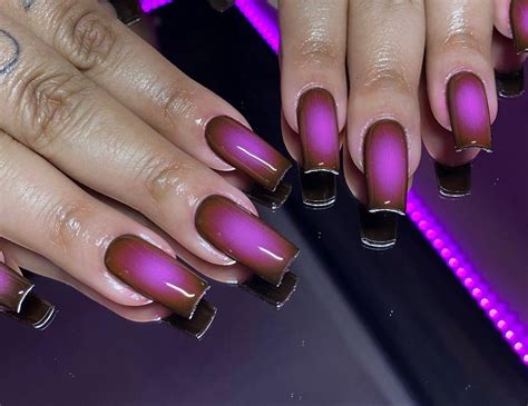 aura nails airbrush nails purple chrome nails bling acrylic nails