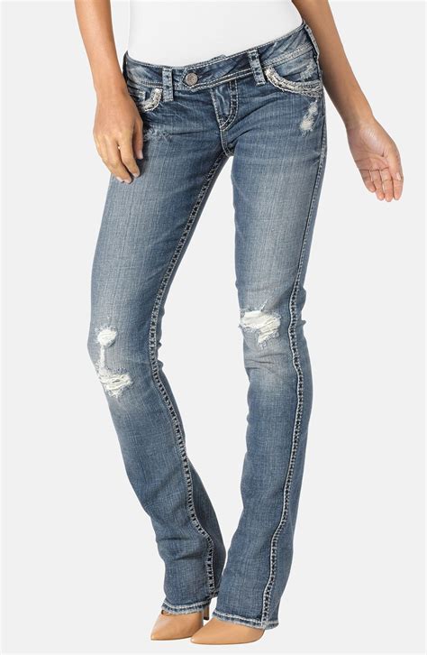 silver jeans  tuesday distressed straight fit bootcut jeans indigo nordstrom