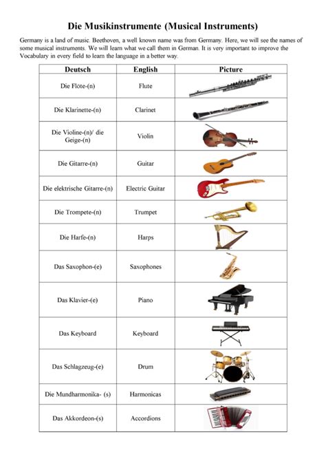 die musikinstrumente musical instruments german learning