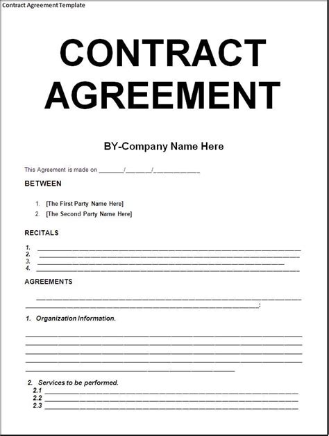 blank contract agreement form sample  company   parties  recitals