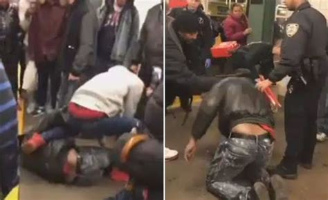see it drunken man gets beat up by straphangers after he