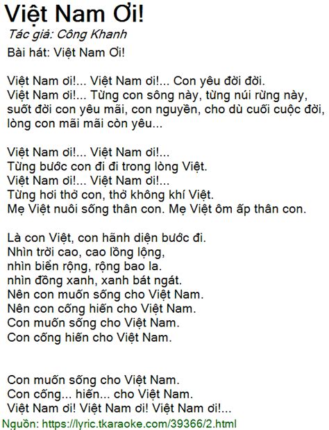 Lời Bài Hát Việt Nam Ơi Công Khanh