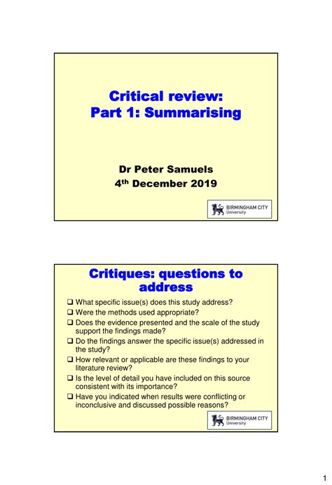 critical review part   summary stage