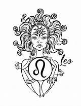 Leo Coloring Sign Zodiac Girl Astrology Horoscope Vector Beautiful Vecteezy Clipart sketch template