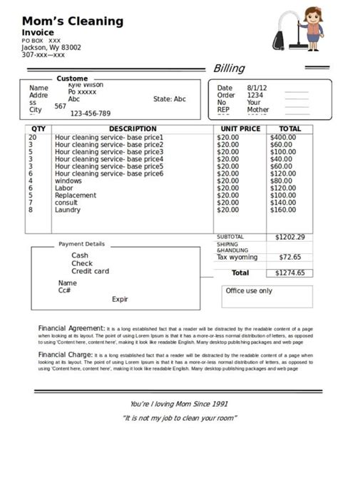 printable house cleaning invoice