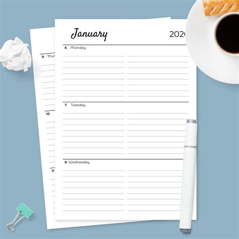 calendars planners paper weekly dated printable note section dashboard insert dated weekly