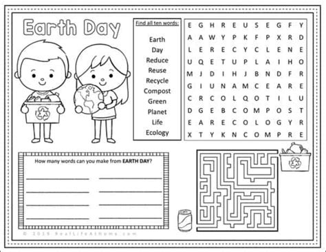 earth day activity page  placemat  kids  printable