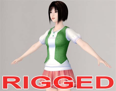 T Pose Rigged Model Of Satomi With Various Outfit Rigged