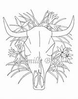 Coloring Skull Cow Adult Desert Floral sketch template