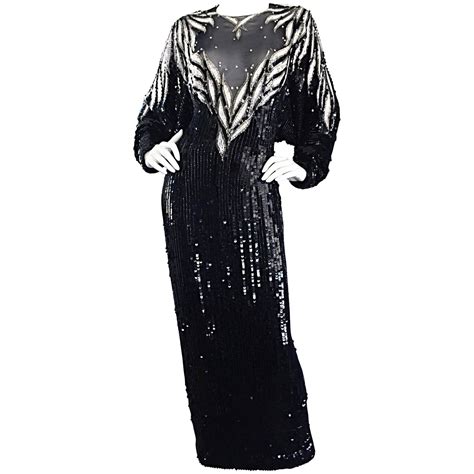 incredible vintage bob mackie couture custom  black silk sequin