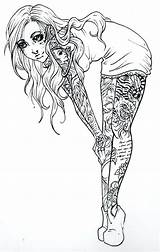 Coloring Pages Girl Tattoo Girls Drawings Pinup Sexy Sketch Drawing Tats Tattoos Zombie Adult Adults Sketches Color Tumblr Designs Printable sketch template