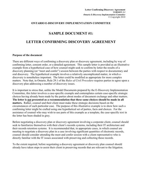 letter confirming discovery agreement