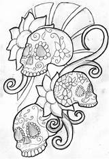 Skull Tattoo Sugar Coloring Tattoos Mexican Designs Pages Skulls Printable Flash Sleeve Outline Drawing Roses Candy Drawings Trippy Grown Rose sketch template