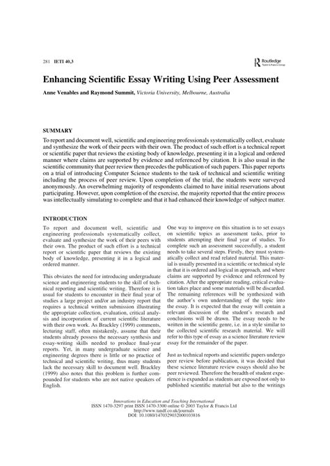 enhancing scientific essay writing  peer assessment