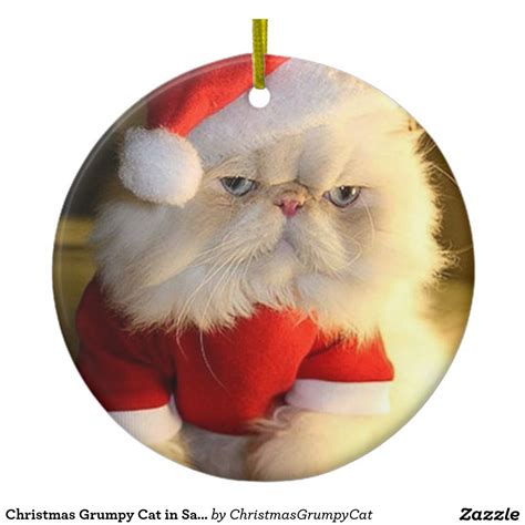 Christmas Grumpy Cat In Santa Hat Ceramic Ornament