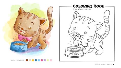 premium vector cute brown kitten eat  food cartoon illustration