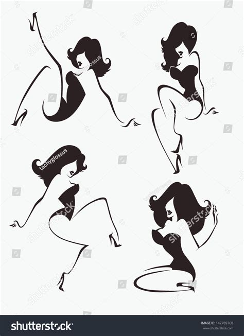 Vector Collection Stylized Cartoon Pin Girls Stock Vector
