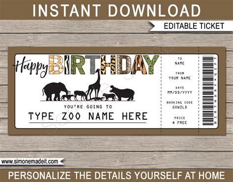 birthday zoo  gift voucher template surprise    zoo