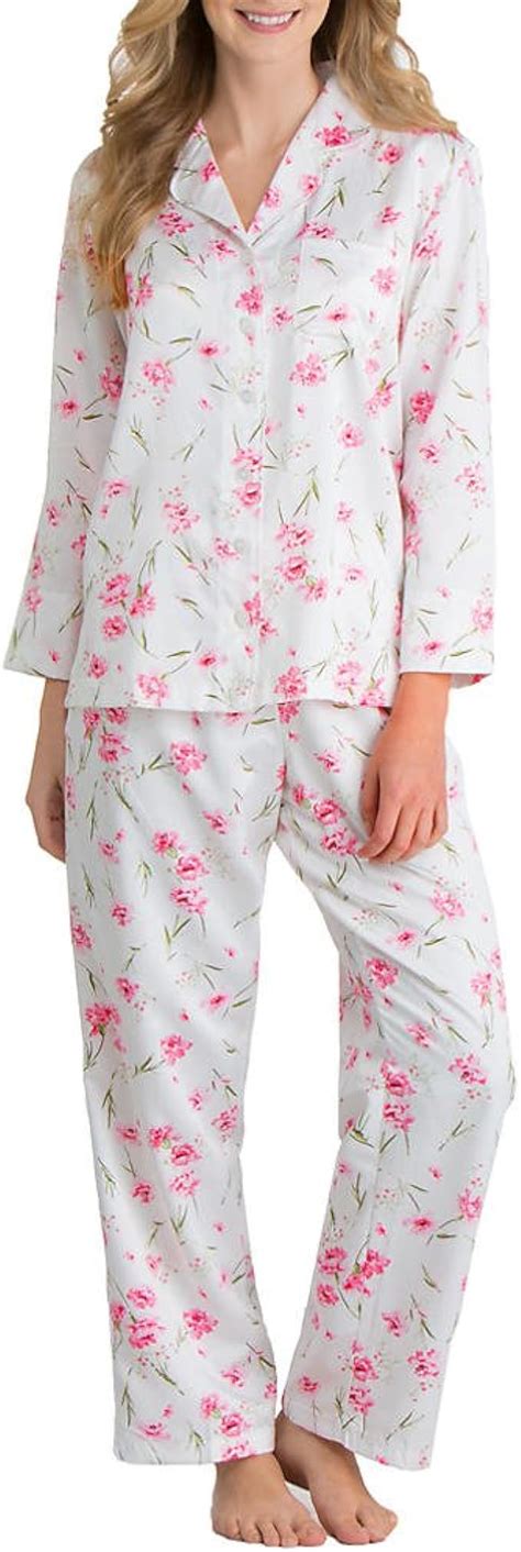 carole hochman womens brushed satin notch collar pajama set carnation bouquet pink small