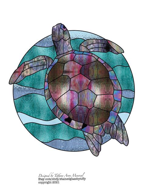 sea turtle stained glass pattern digital  etsy uk