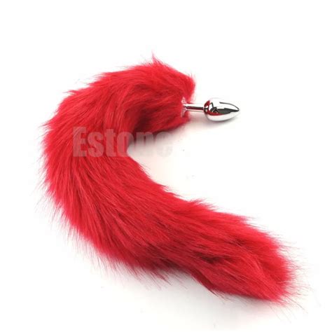 red fox tail butt metal plug 38cm long anal sex toy in anal sex toys