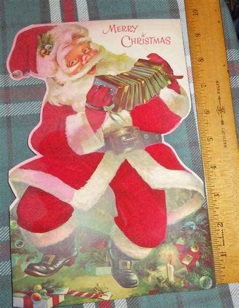 Vintage Unused 1960s Norcross Stand Up Santa Christmas Card