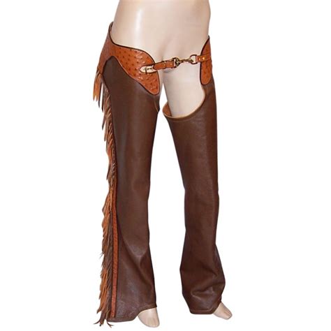 hand crafted cowhide  ostrich leather chaps  fringe  stdibs