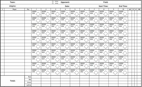 baseball scoring sheet printable  document template