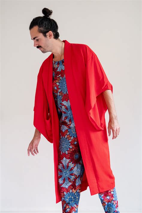 scarlet red authentic japanese silk kimono vintage etsy
