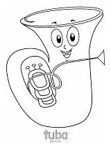 Coloring Brass Instruments Pages Tuba Musical Music sketch template