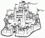 Castelo Feudal Medieval Pintar Tales Openclipart Tudodesenhos Kitty sketch template