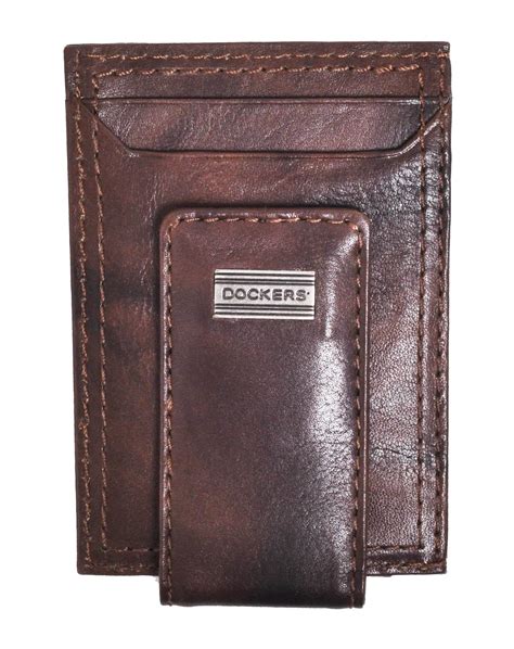 dockers mens leather front pocket card case wallet  magnetic