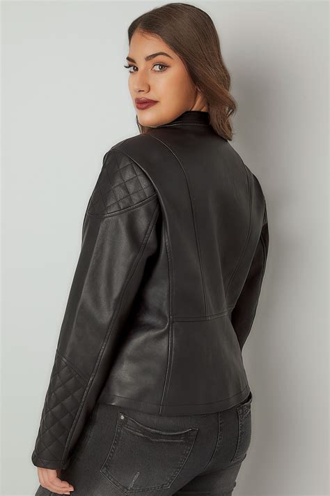 black faux leather jacket  quilted shoulders  size