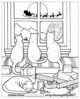 Coloring Christmas Pages Cat Adult Cats Colouring Book Sheets Printable Books Santa Printables Drawing Coloriage Noel Chat Print Holiday Color sketch template