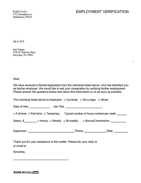employment letter  landlord template