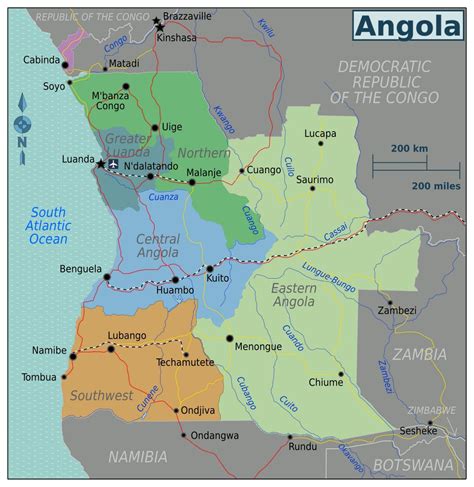 large regions map  angola angola africa mapsland maps