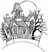 Haunted House Coloring Pages Halloween Spooky Color Drawing Colouring Kids Printable Printables Clipartmag Houses Template Getcolorings sketch template
