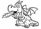 Dragon Coloring Pages Printable Fire Breathing Easy Color Print Adults Magical Cartoon sketch template