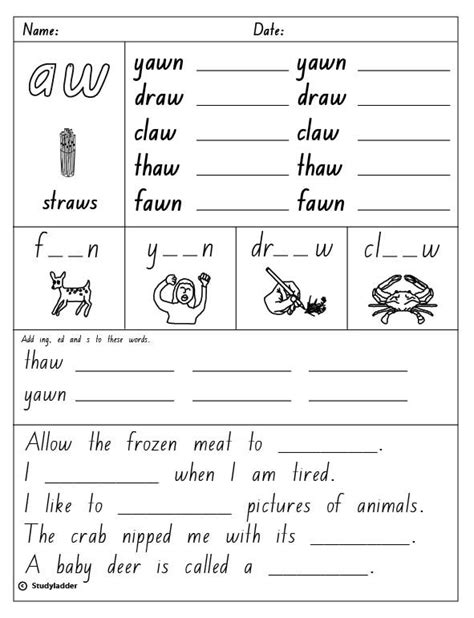 vowel digraph aw studyladder interactive learning games