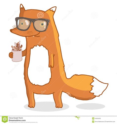 Cute Hipster Fox Wearing Glasses With Coffee Stock