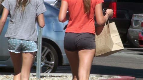 great ass on this fit brunette in tiny spandex gym shorts